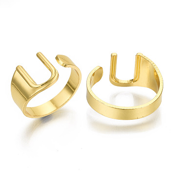Alloy Cuff Finger Rings, Cadmium Free & Nickel Free & Lead Free, Alphabet, Golden, Letter.U, US Size 8(18.1mm)