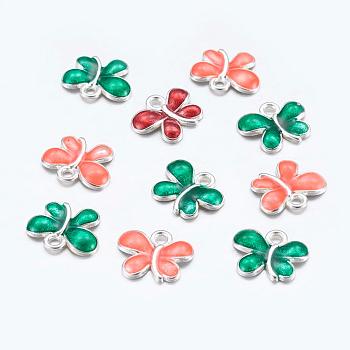 Alloy Enamel Charms, Butterfly, Cadmium Free & Lead Free, Silver Color Plated, Mixed Color, 13.5x11x2.5mm, Hole: 1.5mm