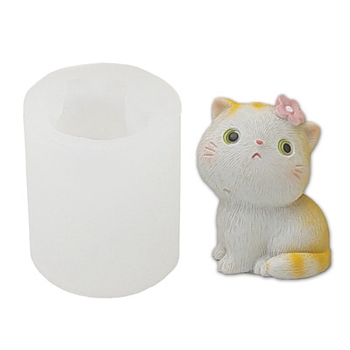 Cat with Flower Food Grade Silicone Molds, Fondant Molds, Resin Casting Molds, for Chocolate, Candy, UV Resin & Epoxy Resin Decoration Making, Random Single Color or Random Mixed Color, 44x58mm, Inner Diameter: 28x34mm