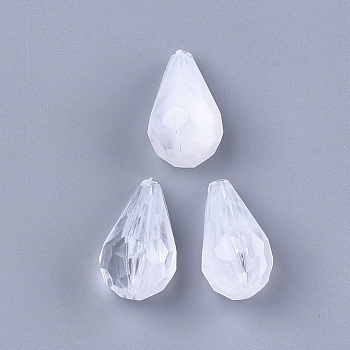 Acrylic Beads, Imitation Gemstone, Faceted, teardrop, Clear & White, 22x12x11.5mm, Hole: 1.2mm, about 355pcs/500g