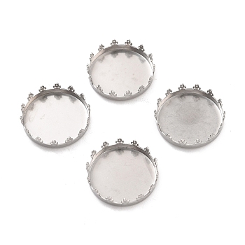 316 Surgical Stainless Steel Cabochon Tray Settings, Serrated Edge Bezel Cups, Flat Round, Stainless Steel Color, 20.5x5mm