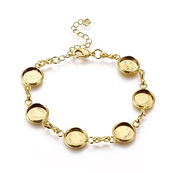 Brass Bracelet Making, with Flat Round Trays and Lobster Claw Clasps, Antique Golden, Tray: 10mm, 235x12x2mm