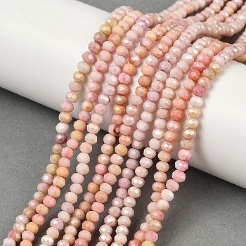 Faceted Electroplated Glass Beads Strands, AB Color Plated, Rondelle, Pale Violet Red, 4x3mm, Hole: 0.9mm, about 112pcs/strand, 16.14''(41cm)