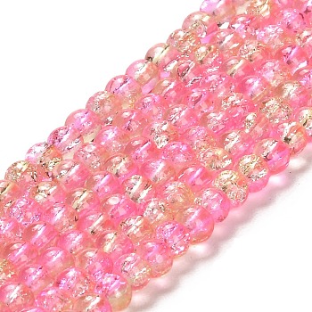 Spray Painted Crackle Glass Beads Strands, Round, Two Tone, Pearl Pink, 4mm, Hole: 1.1~1.3mm, about 200pcs/strand, 31.4 inch