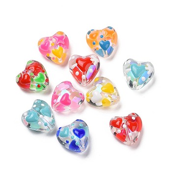 Valentine's Day Handmade Glass Enamel Beads Strands, Heart, Mixed Color, 13.5x14x8~9mm, Hole: 1.2mm, about 30pcs/strand