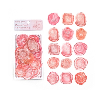 30Pcs 15 Styles PET Flower Wax Seal Stickers, Self Adhesive Sealing Wax Stamp Stickers for Wedding Invitations Valentine's Day Envelope Cards Gift Wrapping Scrapbooking, Salmon, Packing: 130x80x3.5mm, 2pcs/style