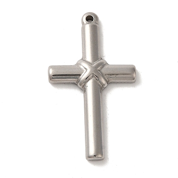 304 Stainless Steel Pendants, Cross Charm, Religion, Stainless Steel Color, 40x22x4mm, Hole: 1.6mm