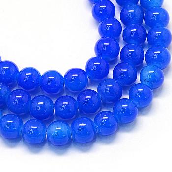 Baking Painted Imitation Jade Glass Round Bead Strands, Royal Blue, 12~12.5mm, Hole: 1.5mm, about 70pcs/strand, 31.8 inch