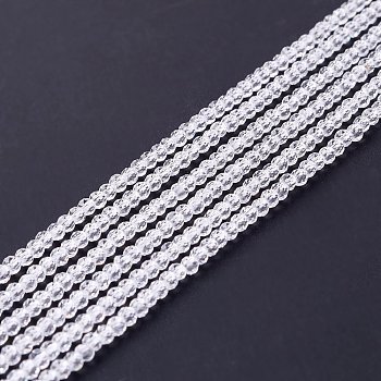 Transparent Glass Beads Strands, Faceted, Round, White, 2mm, Hole: 0.6mm, about 182~201pcs/strand, 14.57~15.24 inch((37~38.7cm)