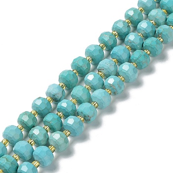 Natural Howlite Beads Strands, Dyed, Faceted, Rondelle, with Seed Beads, Turquoise, 7.5~8x6~6.5mm, Hole: 1mm, about 47pcs/strand, 15.20~15.35''(38.6~39cm)