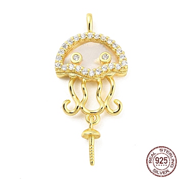 Medusa Shape 925 Sterling Silverr Micro Pave Cubic Zirconia Cup Peg Bails, with Natural Shell Findings, Real 18K Gold Plated, 25x11.5x2.5mm, Hole: 2.5x1.4mm, Pin: 0.7mm