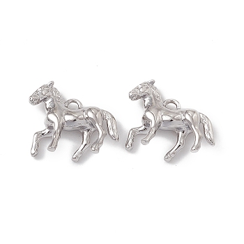 Brass Pendants, Horse Charms, Real Platinum Plated, 16x19x5mm, Hole: 1.5mm
