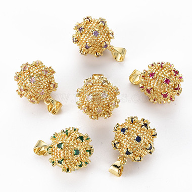 Real 16K Gold Plated Mixed Color Round Brass+Cubic Zirconia Pendants