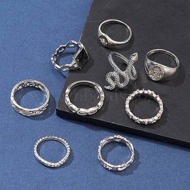 9Pcs 3 Style Snke & Star & Rectangle & Hollow Zinc Alloy Finger Rings Set(RJEW-FS0001-08)-5