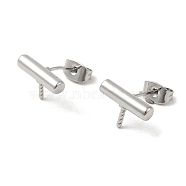 Column Brass Stud Earring Findings, with 925 Sterling Silver Pins, for Half Drilled Beads, Real Platinum Plated, 8x13mm, Pin: 12x0.8mm and 1mm(for Half Drilled Beads)(KK-M270-36P)