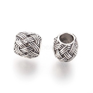 Alloy European Beads, Large Hole Beads, Imitation Woven Rattan Pattern, Drum, Antique Silver, 9~9.5x9.5mm, Hole: 5mm(PALLOY-E565-07B)