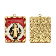 Religion Stainless Steel Pendants, with Enamel, Golden, Rectangle with Saint Charm, Red, 20.5x16.5x2.25mm, Hole: 1.5mm(PW-WG93221-06)