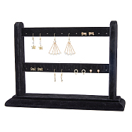 2-Tier Wood Covered Velvet Earring Display Stands, Earring Organizer Holder for Earring Studs, Dangle Earrings Storage, Black, 29.5x7.2x21cm, Hole: 1.5mm(EDIS-WH0021-30)