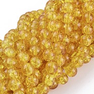 Spray Painted Crackle Glass Beads Strands, Round, Gold, 8mm, Hole: 1.3~1.6mm, about 100pcs/strand, 31.4 inch(X-CCG-Q001-8mm-10)