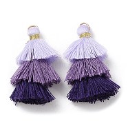 Polycotton Tassel Pendant Decorations, with Iron Loops, Lavender, 34~45x4~5mm, Hole: 3mm(GLAA-K060-07KCG-09)