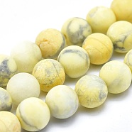 Natural Howlite Bead Strands, Frosted, Dyed, Round, Yellow, 8mm, Hole: 1mm, about 15.35 inch~15.74 inch(39~40cm)long, 47~49pcs/strand(G-I224-04B-8mm)