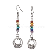 Chakra Synthetic & Natural Gemstone Dangle Earrings, Ring 304 Stainless Steel Earring for Women, 60x14.5mm(EJEW-JE05528)