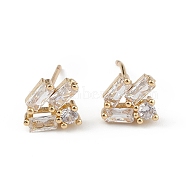 Clear Cubic Zirconia Geometric Stud Earrings, Brass Jewelry for Women, Long-Lasting Plated, Lead Free & Cadmium Free, Real 18K Gold Plated, 9x8mm, Pin: 0.8mm(EJEW-L234-085G)
