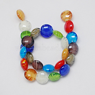 Handmade Lampwork Beads, Pearlized, Flat Round, Mixed Color, 15x8mm, hole: 1.5mm(X-LAMP-S003-10)