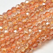 Faceted(32 Facets) Round Half Rainbow Plated Electroplate Glass Beads Strands, Sandy Brown, 4mm, Hole: 1mm, about 100pcs/strand, 14.9 inch(EGLA-J130-HR16)