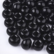 Glass European Beads, Large Hole Beads, Rondelle, Black, 15x10mm, Hole: 5~6.4mm(GDA006-011)