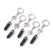 Natural Lava Rock Keychain, with 304 Stainless Steel Jump Rings, Lobster Claw Clasps, Key Rings, Bullet, 9cm(KEYC-JKC00287)