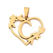 Ion Plating(IP) 201 Stainless Steel Pendants, Heart with Letter Charms, Golden, Letter C, 23x25x1.5mm, Hole: 7.5x3.5mm(STAS-N103-183G-C)