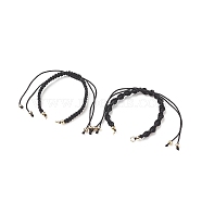 2Pcs 2 Style Polyester Cord Braided Bracelets, for Adjustable Link Bracelet Making, with Brass Beads, Black, 5-1/4~10-5/8x1/4 inch(13.2~27x0.5cm), Hole: 3.5mm, 1pc/style(AJEW-JB01144-01)