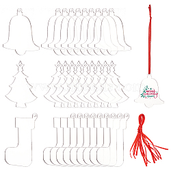 WADORN 3 Sets 3 Style DIY Clear Acrylic Blank Pendant Decorations Making Kits, Polyester Cord Christmas Tree Party Hanging Ornament, Mixed Shapes, 7.4~7.9x5.85~6.55x0.2cm, Hole: 3~3.5mm, 1 set/style(DIY-WR0003-41)