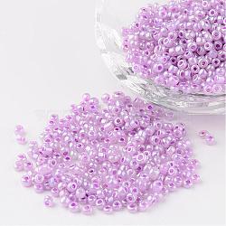 8/0 Ceylon Round Glass Seed Beads, Plum, Size: about 3mm in diameter, hole:1mm, about 1101pcs/50g(X-SEED-A011-3mm-150)