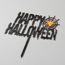 Acrylic Spider & Halloween Word Cake Insert Card Decoration, for Halloween Cake Decoration, Black, 155x120x1mm(DIY-H109-04)
