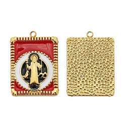 Religion Stainless Steel Pendants, with Enamel, Golden, Rectangle with Saint Charm, Red, 20.5x16.5x2.25mm, Hole: 1.5mm(PW-WG93221-06)