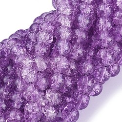 Plum Crackle Glass Round Beads Strands, 8mm, Hole: 1.3~1.6mm, 31.4 inch(X-CCG-Q002-8mm-04)