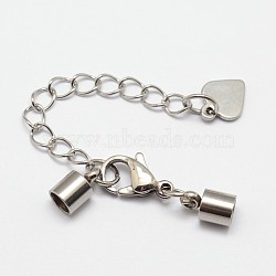 304 Stainless Steel Chain Extender, with Cord Ends, Curb Chains and Lobster Claw Clasps, Stainless Steel Color, 33mm, Cord End: 9.5x5mm, Inner Diameter: 4mm(STAS-I067-4mm)