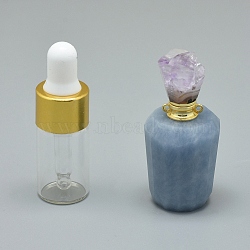 Faceted Natural Angelite Openable Perfume Bottle Pendants, with Brass Findings and Glass Essential Oil Bottles, 40~48x21~25mm, Hole: 1.2mm; Glass Bottle Capacity: 3ml(0.101 fl. oz); Gemstone Capacity: 1ml(0.03 fl. oz)(G-E556-05H)