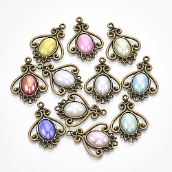 Antique Bronze Plated Alloy Pendant Rhinestone Settings, with Resin, Flower, Mixed Color, Fit for 2mm Rhinestone, 33x23.5x5mm, Hole: 1.4mm(RB-S066-18AB)
