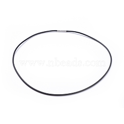 Rubber Necklace Cord with Brass Findings, Black, about 2mm in diameter, 17 inch long(X-NFS160-1)