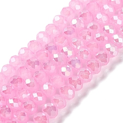 Baking Electroplate Glass Beads Strands, AB Color, Faceted, Round, Hot Pink, 8x6mm, Hole: 1mm, about 63~65pcs/strand, 15.75''(39~40cm)(DGLA-A039-J8mm-B16)