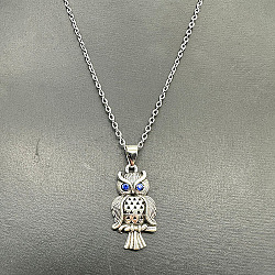 Alloy Pendant Necklaces, Owl, Blue, 19.69 inch(50cm)(TW1252-2)