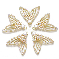 Alloy Pendants, with ABS Plastic Imitation Pearl, Whale Tail Shape, Light Gold, 30.5x28x6.5mm, Hole: 1.8mm(PALLOY-T077-10)