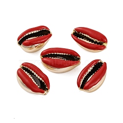 Electroplated Cowrie Shell Beads, No Hole/Undrilled, with Enamel, Red, 17.5~23x11~15x7~9mm(SSHEL-M023-05B)