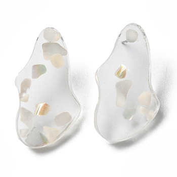 Resin with Shell Twist Teardrop Stud Earrings with Titanium Pins, White, 32x18mm