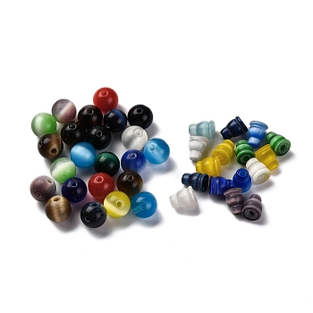 Cat Eye 3 Hole Guru Beads, Round & Cone, Mixed Color, Bead 1: 9mm, Hole: 1.6mm, Bead 2: 9x7.5x7.5, Hole: 2mm