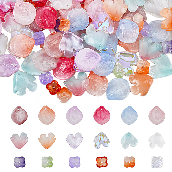 108Pcs 18 Style Electroplate Glass Pendants, Flower Charms, Mixed Color, 11.5~20x11.5~18x4~5.5mm, Hole: 1.2mm, 6pcs/style