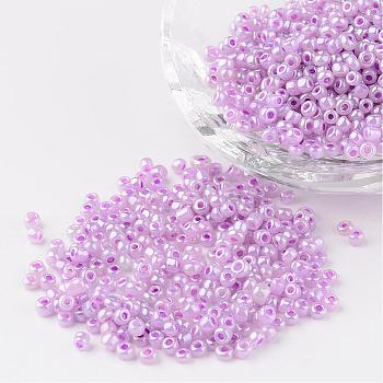 8/0 Ceylon Round Glass Seed Beads, Plum, Size: about 3mm in diameter, hole:1mm, about 1101pcs/50g